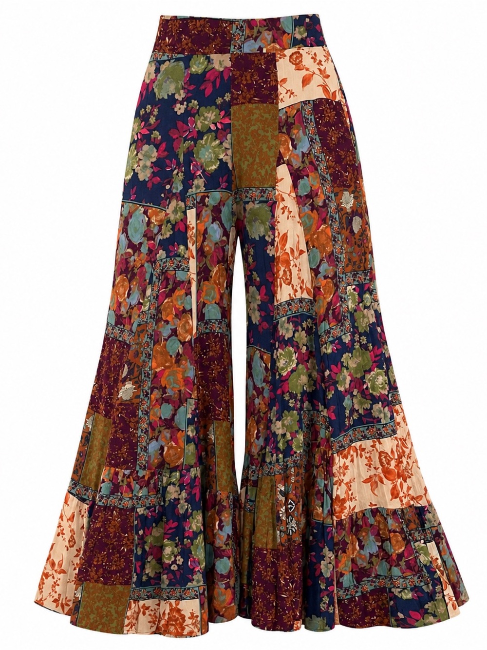 Easel Patchwork Print Super Bell Flare Palazzo Womens SZ S Carefree Boho Gypsy